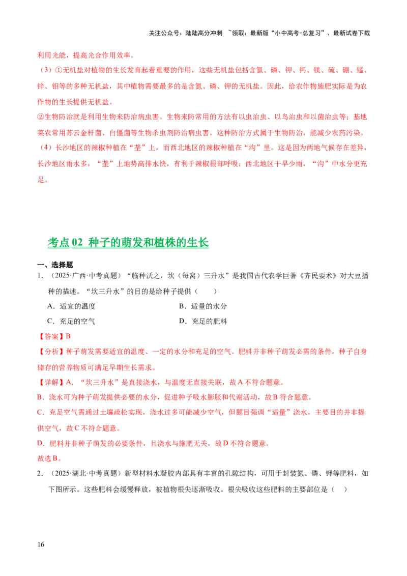 专题03绿色开花植物的一生（全国通用）（解析版）_02中考总复习（2026版更新中）_08-生物-中考总复习_2026年中考复习（更新中）
