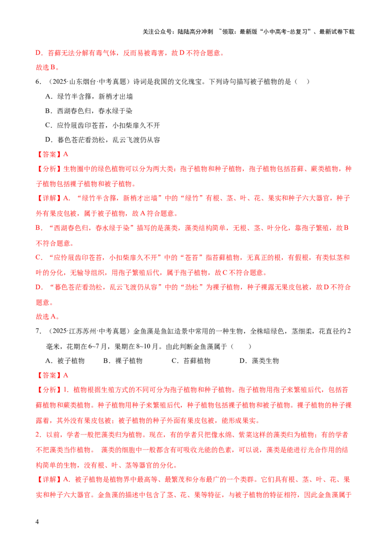 专题03绿色开花植物的一生（全国通用）（解析版）_02中考总复习（2026版更新中）_08-生物-中考总复习_2026年中考复习（更新中）