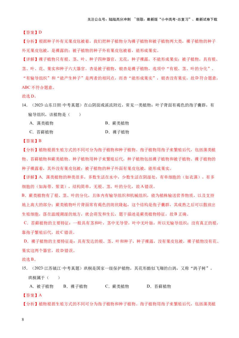 专题03绿色开花植物的一生（全国通用）（解析版）_02中考总复习（2026版更新中）_08-生物-中考总复习_2026年中考复习（更新中）