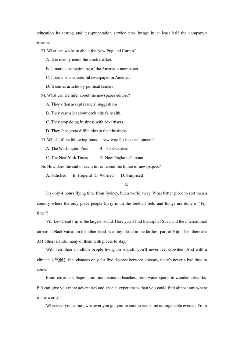 2009年贵州省高考英语试题及答案word版_全国卷+地方卷_3.英语_1.英语高考真题试卷_2008-2020年_地方卷_贵州高考英语（08-20，无听力）