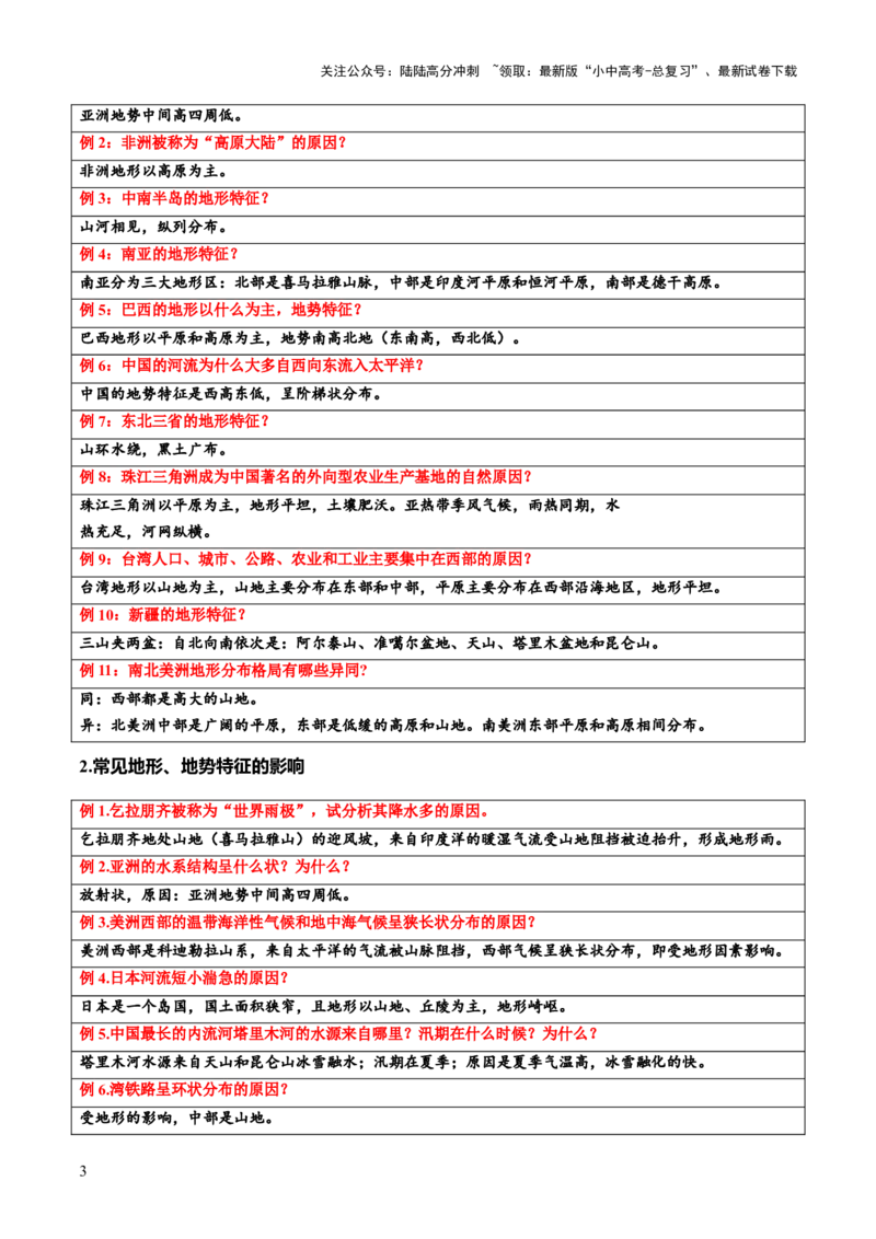 专题03地形特征及影响类（答题模板）（原卷版）_02中考总复习（2026版更新中）_09-地理-中考总复习_2025中考地理复习资料_2025年中考地理答题方法模板