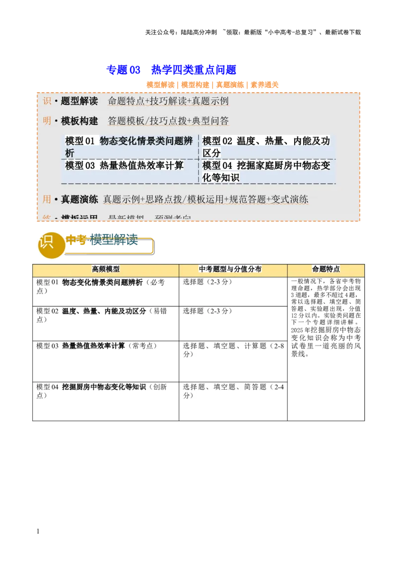 专题03热学四类重点问题（原卷版）_02中考总复习（2026版更新中）_04-物理-中考总复习_2025年中考复习资料_2025年中考物理答题方法模板