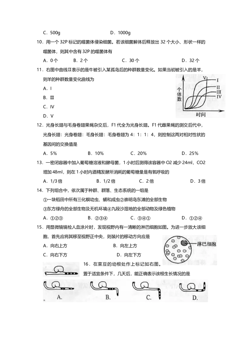 2006年上海市高中毕业统一学业考试生物试卷（答案版）_全国卷+地方卷_6.生物_1.生物高考真题试卷_2008-2020年_地方卷_上海高考生物真题01-20