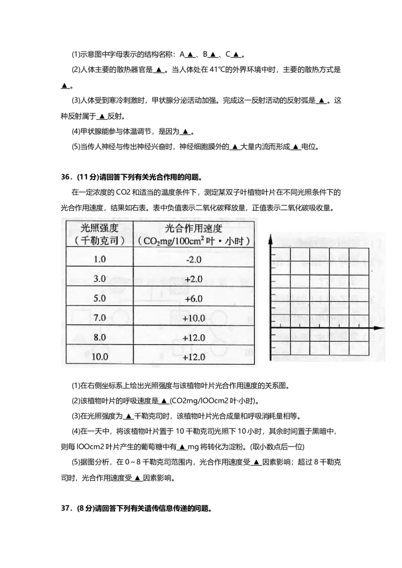 2006年上海市高中毕业统一学业考试生物试卷（答案版）_全国卷+地方卷_6.生物_1.生物高考真题试卷_2008-2020年_地方卷_上海高考生物真题01-20