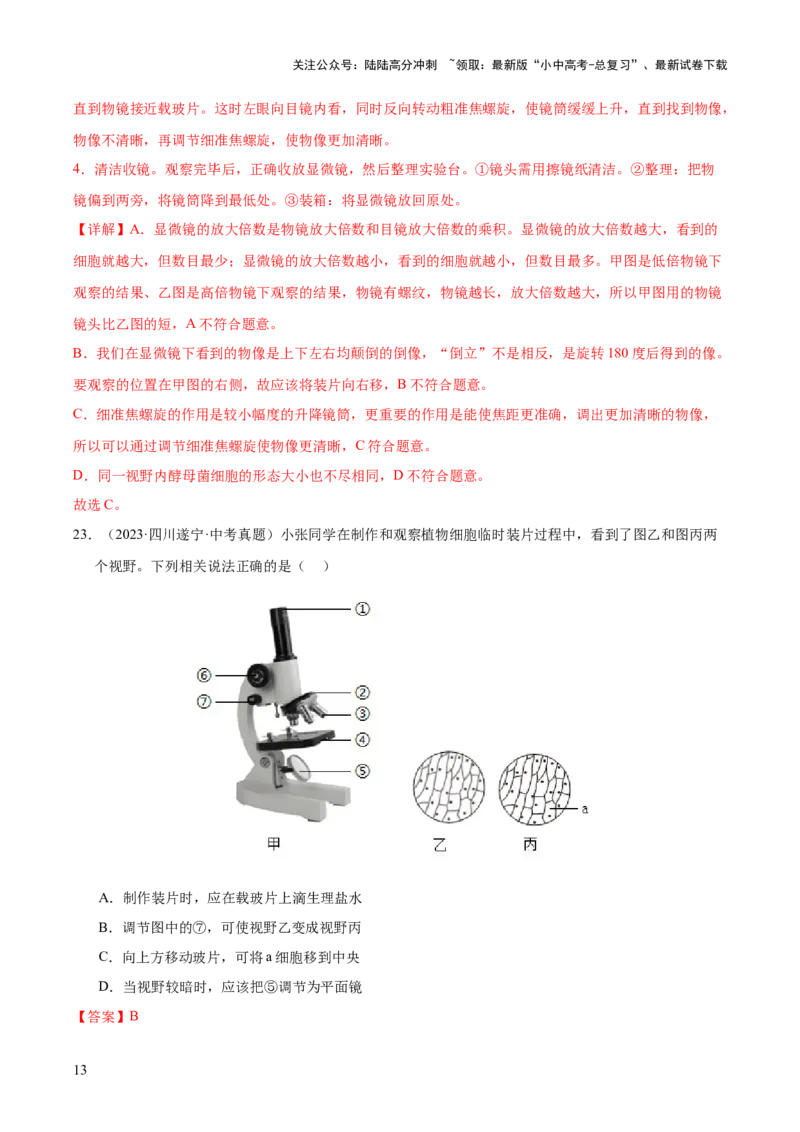 专题02生物体的结构层次（全国通用）（解析版）_02中考总复习（2026版更新中）_08-生物-中考总复习_2026年中考复习（更新中）