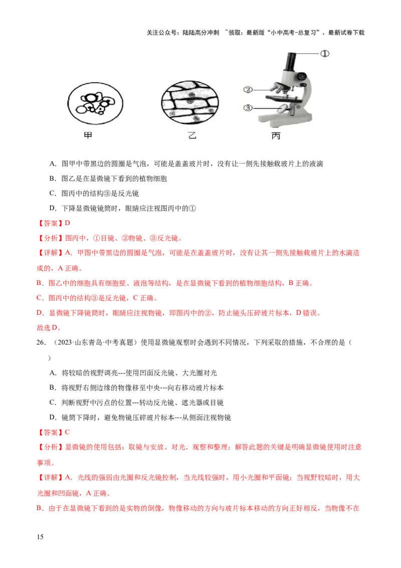 专题02生物体的结构层次（全国通用）（解析版）_02中考总复习（2026版更新中）_08-生物-中考总复习_2026年中考复习（更新中）