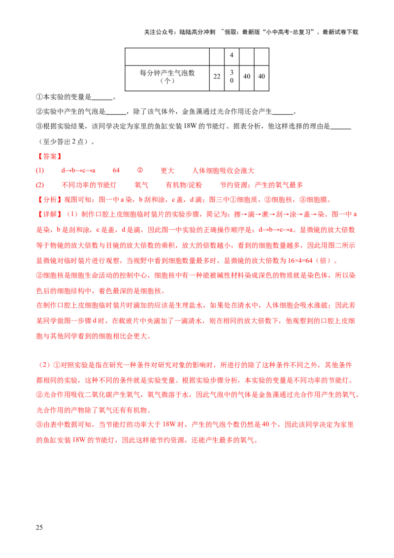 专题02生物体的结构层次（全国通用）（解析版）_02中考总复习（2026版更新中）_08-生物-中考总复习_2026年中考复习（更新中）