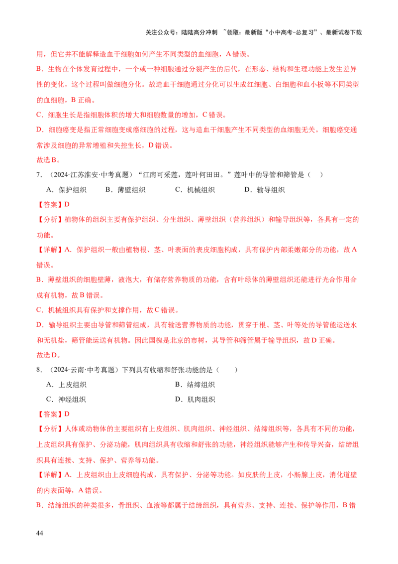 专题02生物体的结构层次（全国通用）（解析版）_02中考总复习（2026版更新中）_08-生物-中考总复习_2026年中考复习（更新中）
