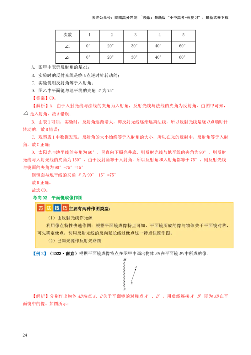 专题02光现象（讲义）（解析版）_02中考总复习（2026版更新中）_04-物理-中考总复习_2024年中考复习资料_一轮复习_课件+讲义+练习2024年中考物理一轮复习讲练测（全国通用）