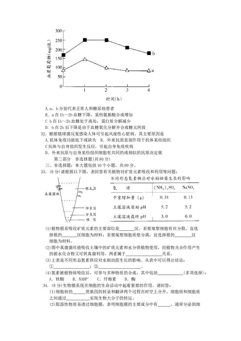 2006年广东高考生物真题及答案_全国卷+地方卷_6.生物_1.生物高考真题试卷_1990-2007年各地高考历年真题_广东