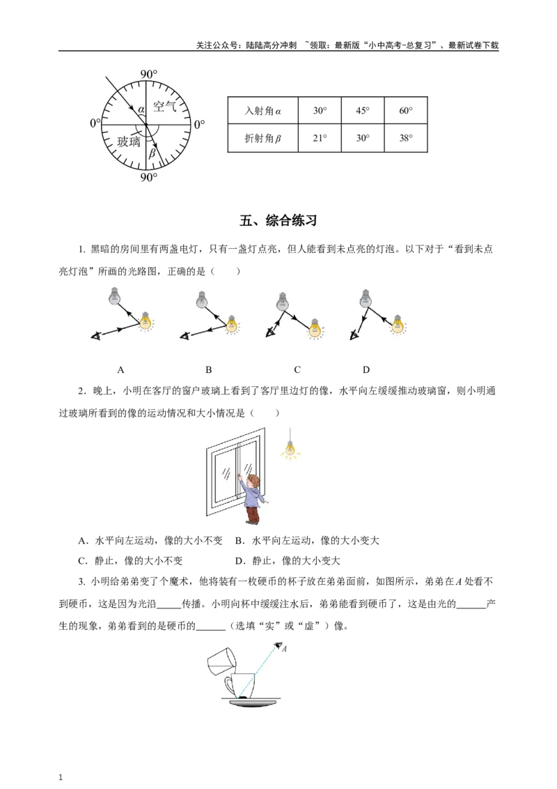 专题04光现象（知识梳理典例练习）（学生版）_02中考总复习（2026版更新中）_04-物理-中考总复习_2024年中考复习资料_一轮复习_更新2024年中考物理一轮复习精品资料_配套练习