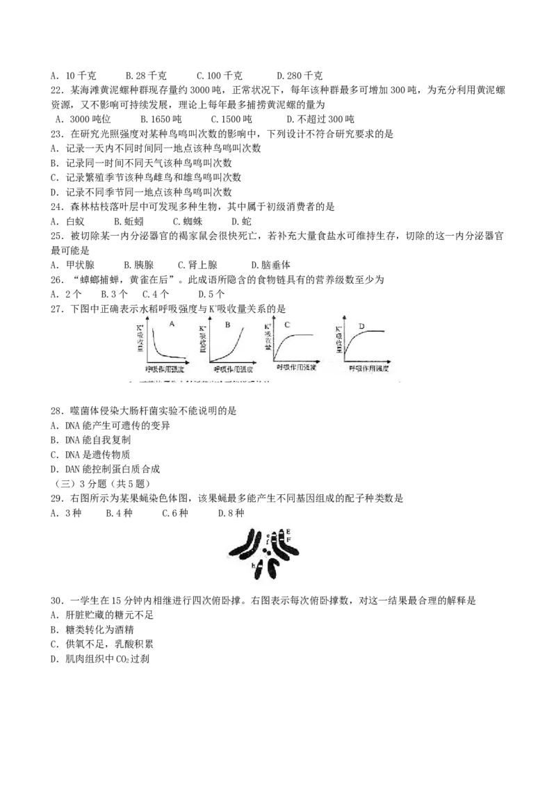 2004年上海高考生物真题及答案_全国卷+地方卷_6.生物_1.生物高考真题试卷_1990-2007年各地高考历年真题_上海