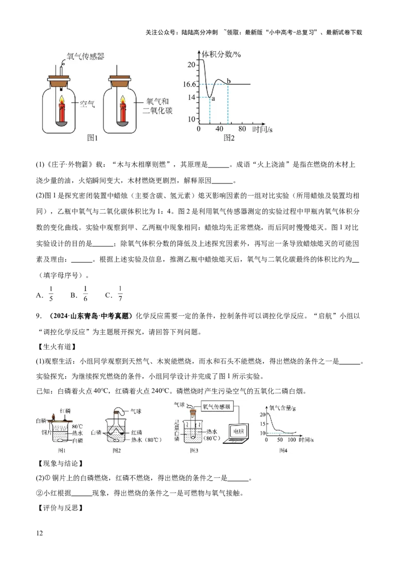 专题02燃料的燃烧（练习）（原卷版）_02中考总复习（2026版更新中）_05-化学-中考总复习_2025年中考复习资料_2025中考化学一轮复习讲义+课件_练习_专题02燃料的燃烧（练习）