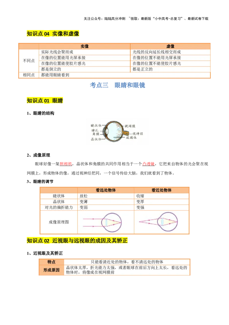 专题03透镜及其应用（4大模块知识清单+4个易混易错+3种方法技巧+典例真题精析）（解析版）_02中考总复习（2026版更新中）_04-物理-中考总复习_2025年中考复习资料
