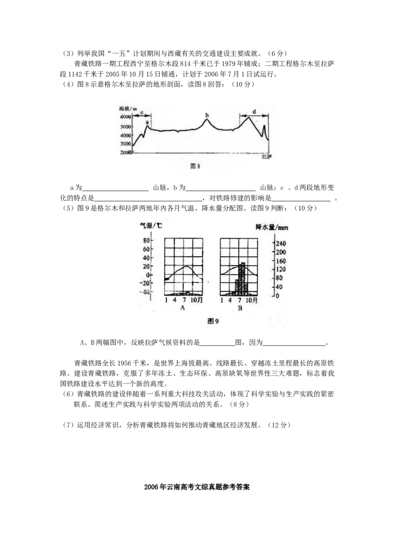 2006年云南高考文综真题及答案_全国卷+地方卷_7.历史_1.历史高考真题试卷_1990-2007年各地高考历年真题_2001-2007年各地文综历年真题_云南
