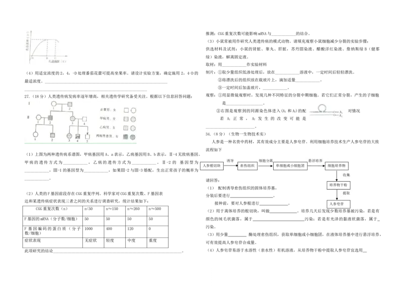 2009年高考真题生物（山东卷）（原卷版）_全国卷+地方卷_6.生物_1.生物高考真题试卷_2008-2020年_地方卷_山东高考生物08-21_山东高考生物_A3版
