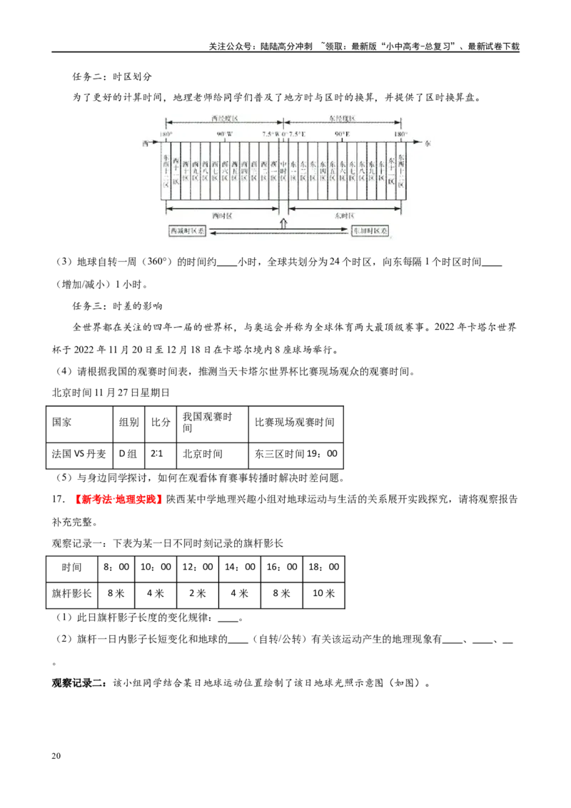专题02地球的运动（梯级进阶练）（原卷版）_02中考总复习（2026版更新中）_09-地理-中考总复习_2024年中考复习资料_一轮复习_❤2024年中考地理一轮复习讲练测（全国通用）_配套练习