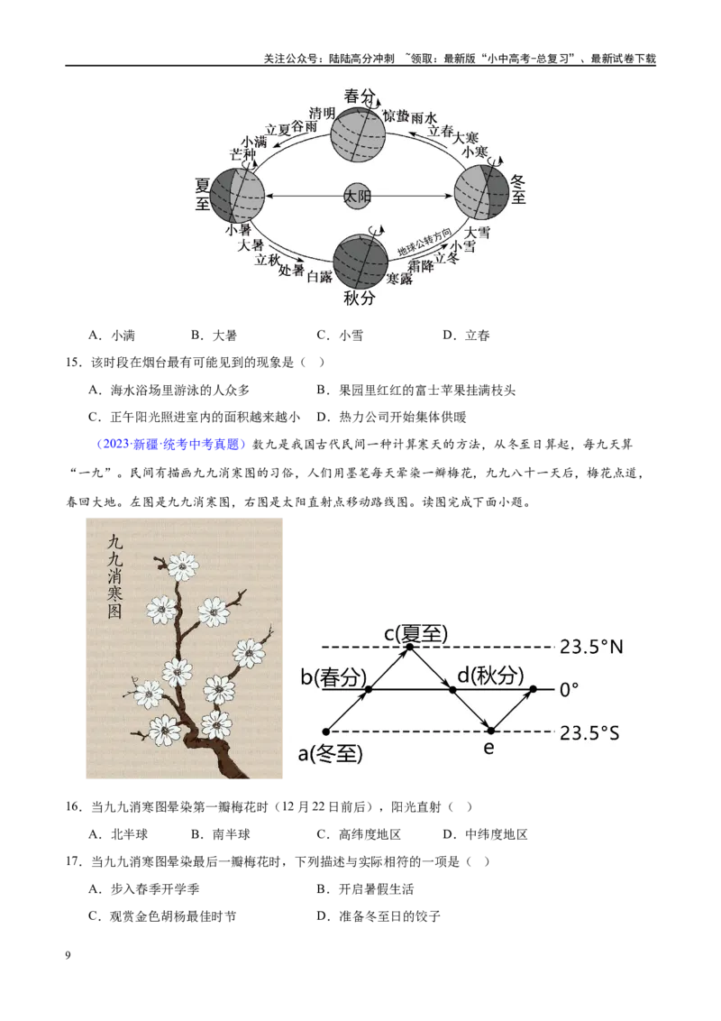 专题02地球的运动（梯级进阶练）（原卷版）_02中考总复习（2026版更新中）_09-地理-中考总复习_2024年中考复习资料_一轮复习_❤2024年中考地理一轮复习讲练测（全国通用）_配套练习