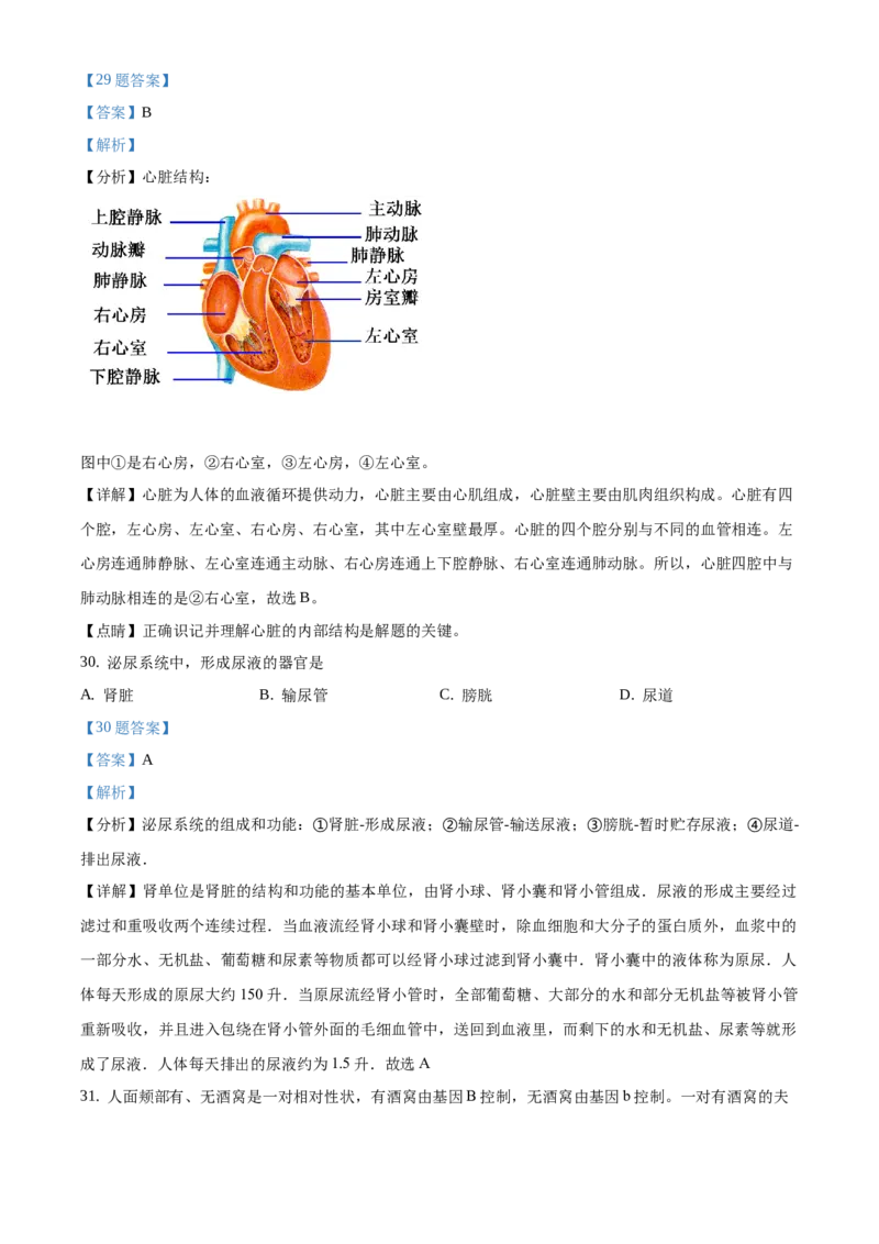 精品解析：江苏省淮安市2020年中考生物试题（解析版）_江苏省中考_01江苏省13市中考历年真题2008-2025新_、中考全套_江苏省中考历年真题_江苏中考生物(2010年-2024年）_淮安生物真题