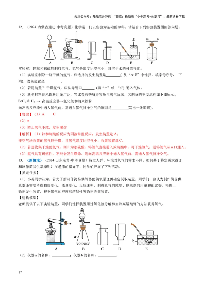专题03气体的制备与性质（解析版）_02中考总复习（2026版更新中）_05-化学-中考总复习_2025年中考复习资料_2025年中考化学答题方法模板