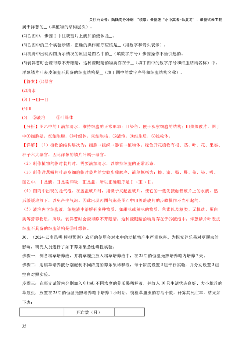 专题02生物体的结构层次（2大模板）（解析版）_02中考总复习（2026版更新中）_08-生物-中考总复习_2025中考复习资料_2025年中考生物答题方法模板