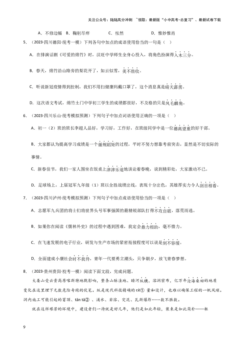 专题02词语理解运用（讲练）-2024年中考语文二轮复习讲练测（全国通用）（原卷版）_02中考总复习（2026版更新中）_01-语文-中考总复习_2024年中考资料_二轮复习_讲义