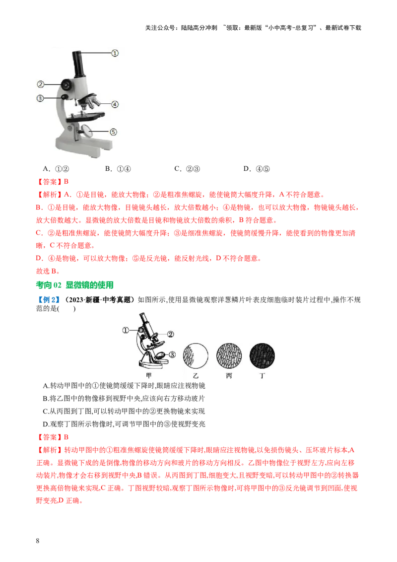 专题02细胞是生命活动的基本单位（讲义）（解析版）_02中考总复习（2026版更新中）_08-生物-中考总复习_2024年中考复习资料_一轮复习_❤2024年中考生物一轮复习讲练测（全国通用）_讲义