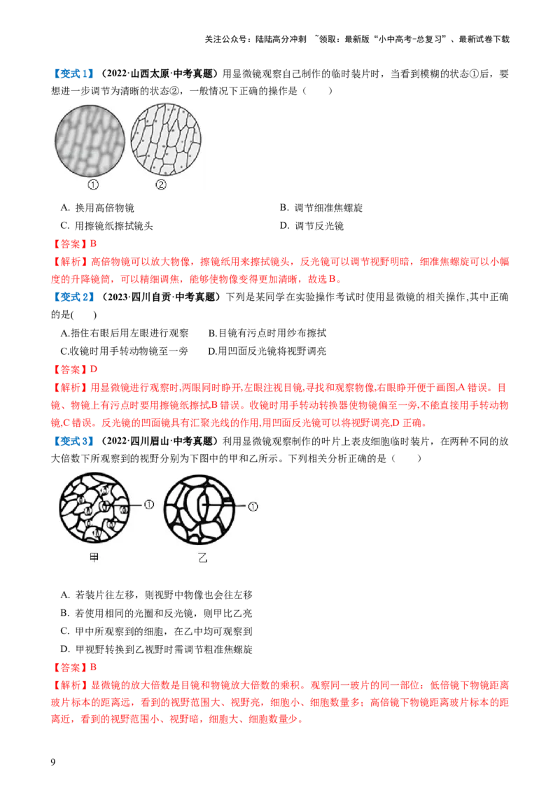 专题02细胞是生命活动的基本单位（讲义）（解析版）_02中考总复习（2026版更新中）_08-生物-中考总复习_2024年中考复习资料_一轮复习_❤2024年中考生物一轮复习讲练测（全国通用）_讲义