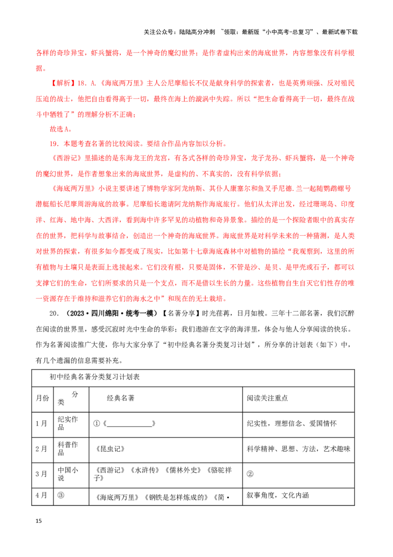 专题04《海底两万里》真题精练（综合题）（解析版）－备战2024年中考语文名著阅读知识（考点）梳理+真题演练_02中考总复习（2026版更新中）_01-语文-中考总复习_2024年中考资料