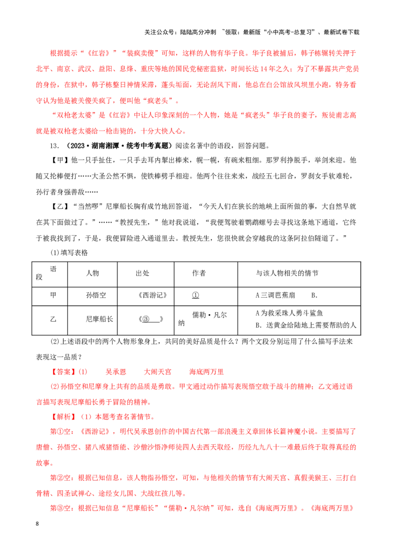 专题04《海底两万里》真题精练（综合题）（解析版）－备战2024年中考语文名著阅读知识（考点）梳理+真题演练_02中考总复习（2026版更新中）_01-语文-中考总复习_2024年中考资料