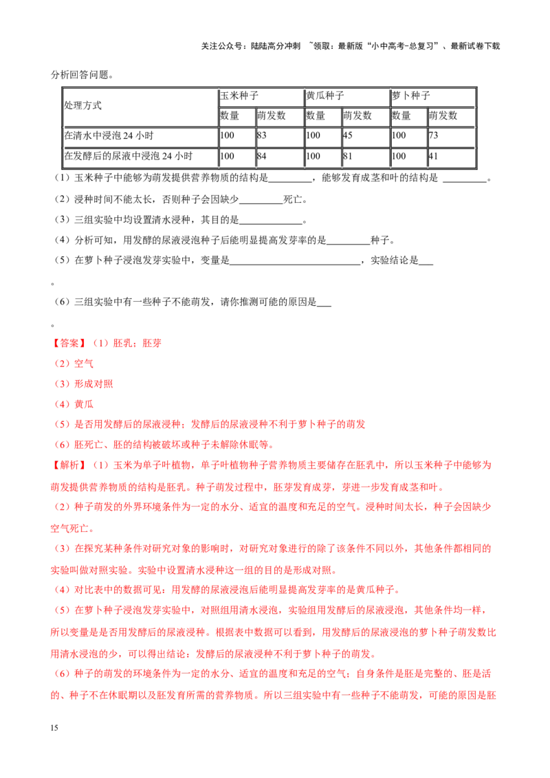 专题03&nbsp;绿色开花植物的一生（解析版）_02中考总复习（2026版更新中）_08-生物-中考总复习_2024年中考复习资料_专项复习_完三年（2021-2023）中考生物真题分项汇编（全国通用）