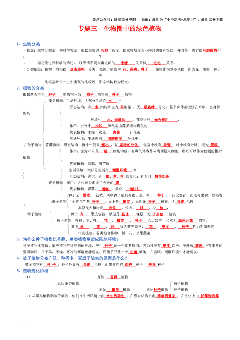 专题03生物圈中的绿色植物(背诵版)_02中考总复习（2026版更新中）_08-生物-中考总复习_2025中考复习资料_2025年中考生物知识梳理_专题03生物圈中的绿色植物_专题03生物圈中的绿色植物