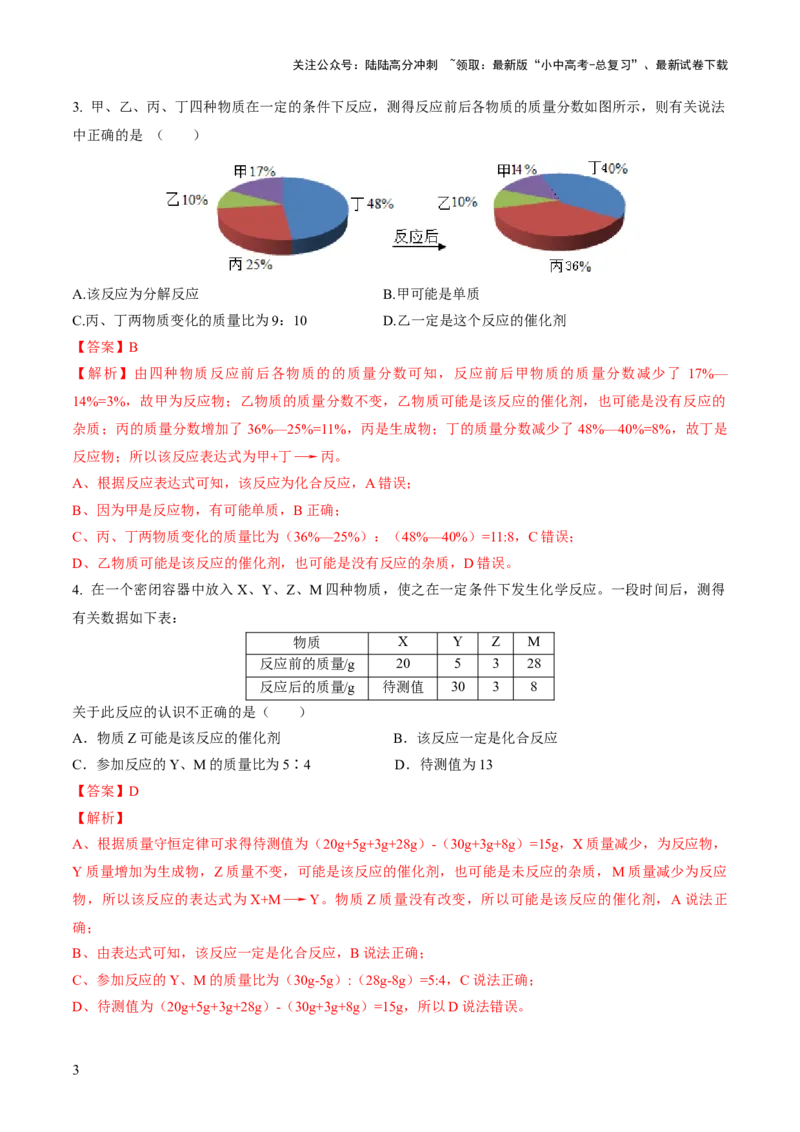 专题02质量守恒定律化学方程式（练习）（解析版）_02中考总复习（2026版更新中）_05-化学-中考总复习_2024年中考复习资料_一轮复习资料_2024年中考化学一轮复习讲练测（全国通用）
