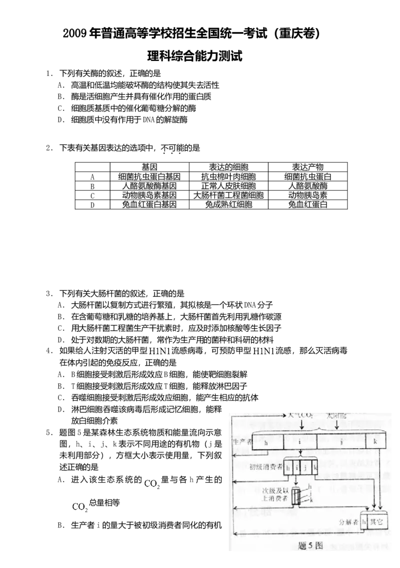2009年高考重庆高考理综生物试题答案word版_全国卷+地方卷_6.生物_1.生物高考真题试卷_2008-2020年_地方卷_重庆高考生物08-20