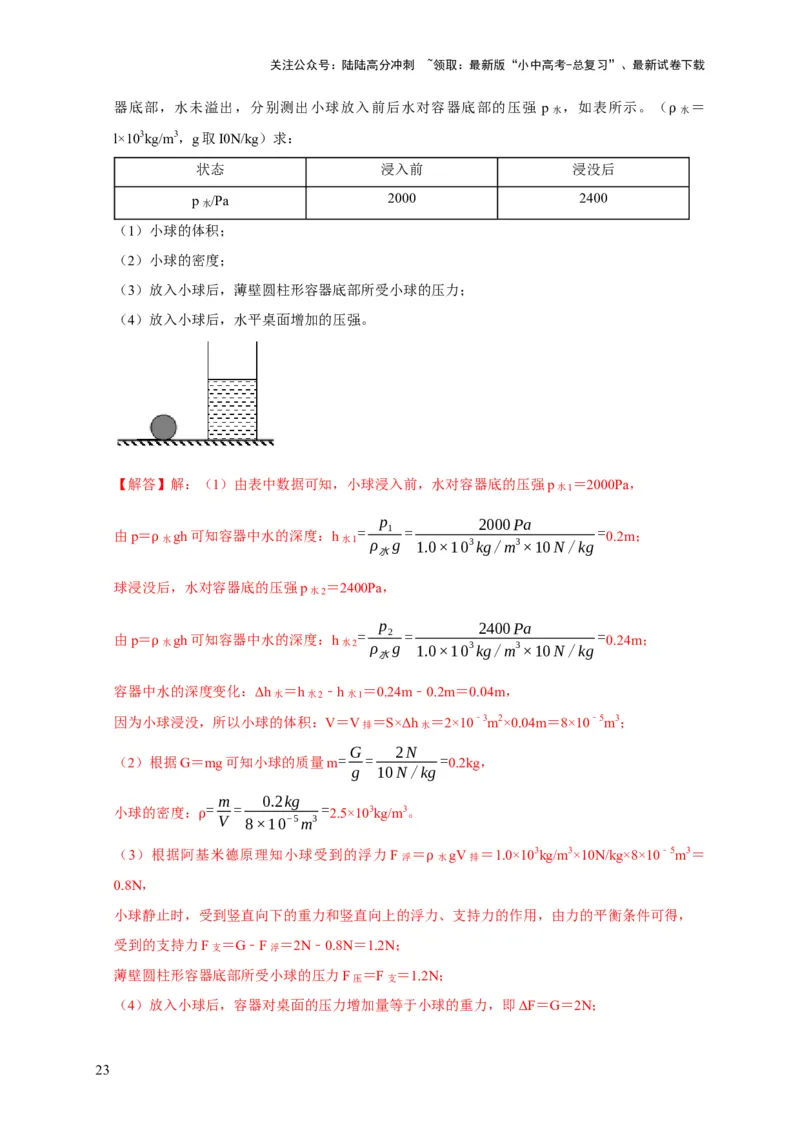 专题03压强和浮力问题（解析版）_02中考总复习（2026版更新中）_04-物理-中考总复习_2024年中考复习资料_二轮复习_（讲义+练习）2024年中考物理二轮题型专项复习
