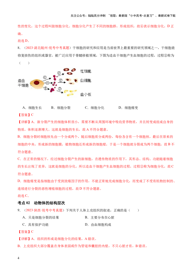 专题03细胞怎样构成生物体（解析版）_02中考总复习（2026版更新中）_08-生物-中考总复习_2024年中考复习资料_一轮复习_❤备战2024年中考生物一轮复习考点帮（全国通用）_练习
