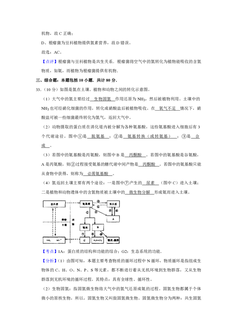 2007年江苏省高考生物试卷解析版_全国卷+地方卷_6.生物_1.生物高考真题试卷_2008-2020年_地方卷_江苏高考生物07-20_A4word版_PDF版（赠送）