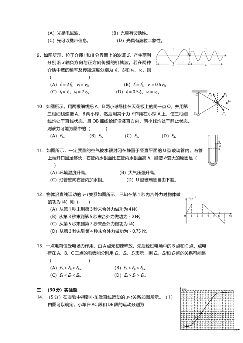 2007年上海市高中毕业统一学业考试物理试卷（答案版）_全国卷+地方卷_4.物理_1.物理高考真题试卷_2008-2020年_地方卷_上海高考物理真题1999-2020