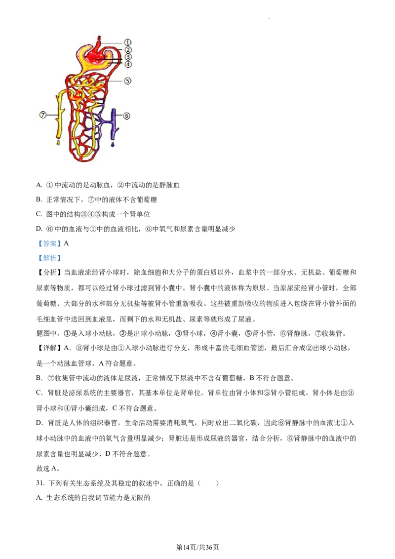 精品解析：2023年江苏省无锡市学考生物真题（解析版）_江苏省中考_01江苏省13市中考历年真题2008-2025新_、中考全套_江苏省中考历年真题_江苏中考生物(2010年-2024年）
