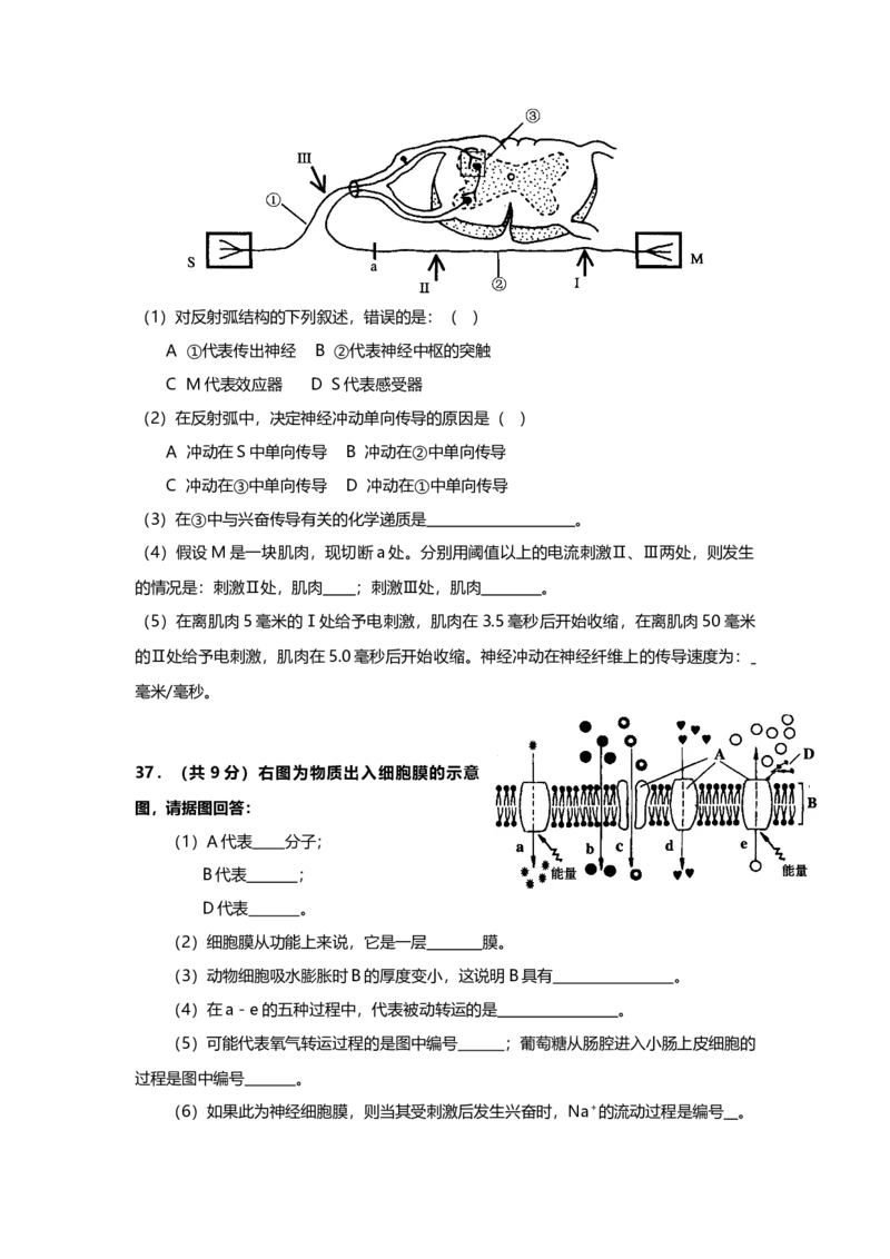 2002年上海市高中毕业统一学业考试生物试卷（原卷版）_全国卷+地方卷_6.生物_1.生物高考真题试卷_2008-2020年_地方卷_上海高考生物真题01-20