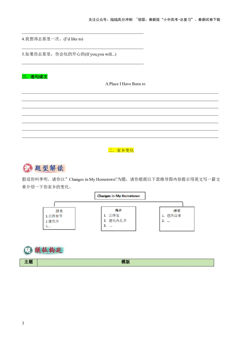 专题03书面表达之记叙文（旅行游记、家乡变化、中国传统文化介绍）（答题模板）（原卷版）_02中考总复习（2026版更新中）_03-英语-中考总复习_2025中考复习资料