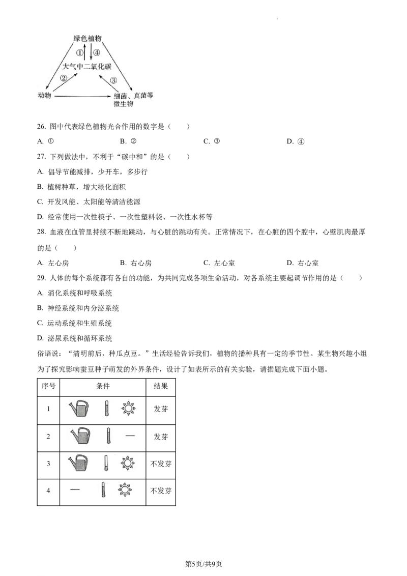 精品解析：2022年江苏省淮安市中考生物真题（原卷版）_江苏省中考_01江苏省13市中考历年真题2008-2025新_、中考全套_江苏省中考历年真题_江苏中考生物(2010年-2024年）_淮安生物真题