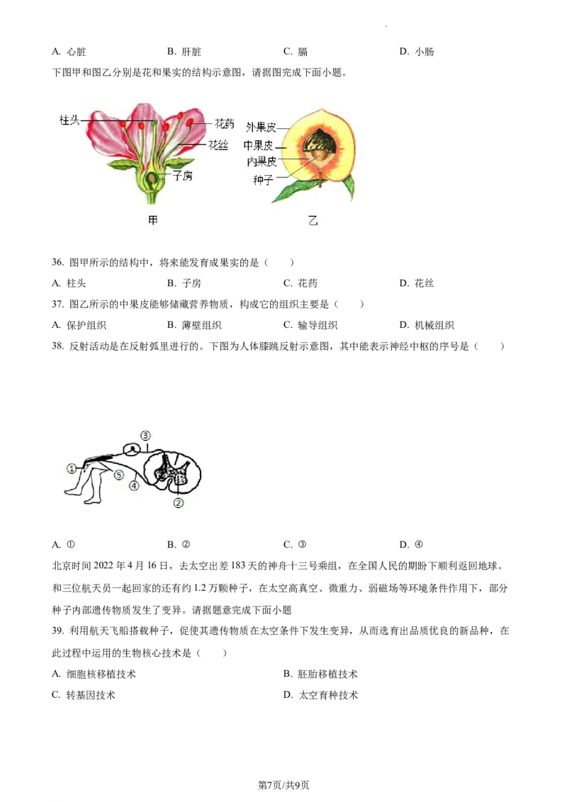 精品解析：2022年江苏省淮安市中考生物真题（原卷版）_江苏省中考_01江苏省13市中考历年真题2008-2025新_、中考全套_江苏省中考历年真题_江苏中考生物(2010年-2024年）_淮安生物真题