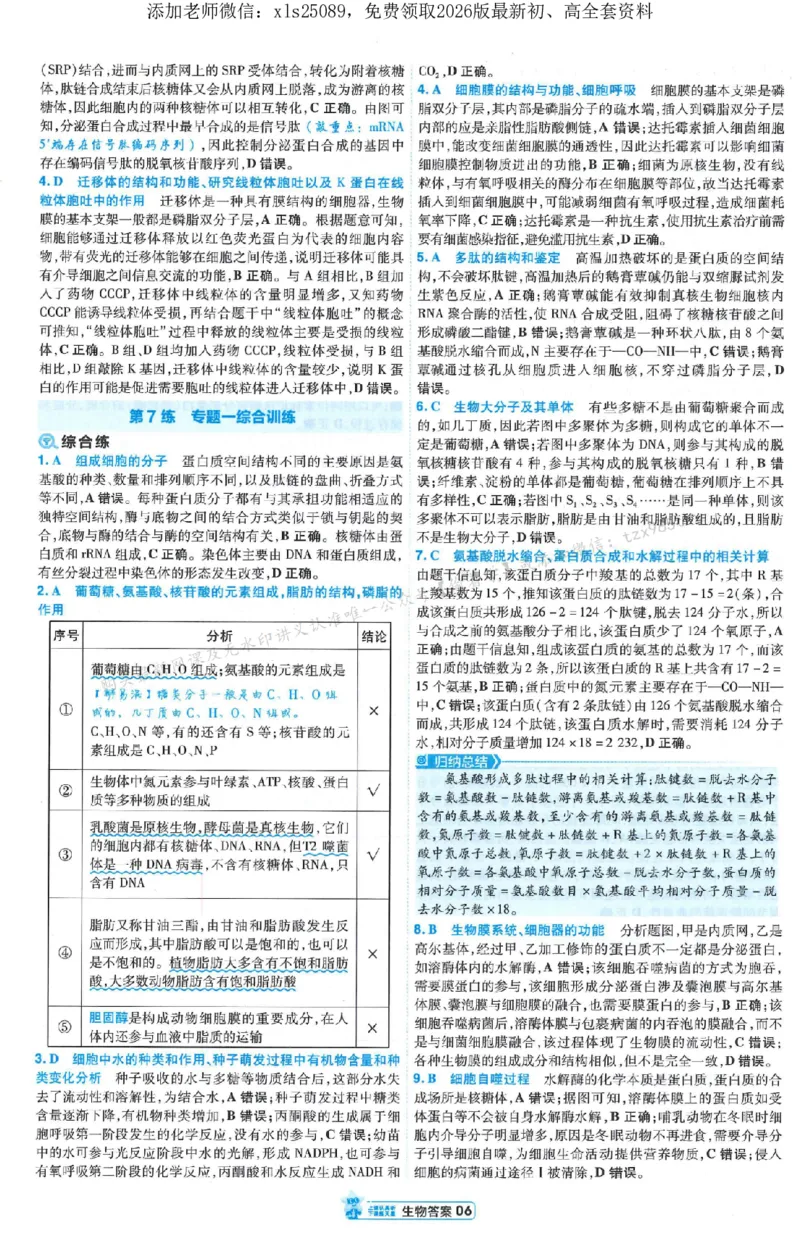 3答案解析册新高考&middot;生物_2026版天星教育《金考卷-小题狂练》新高考九科全套首发_2026版金考卷小题狂练生物（新高考单选）