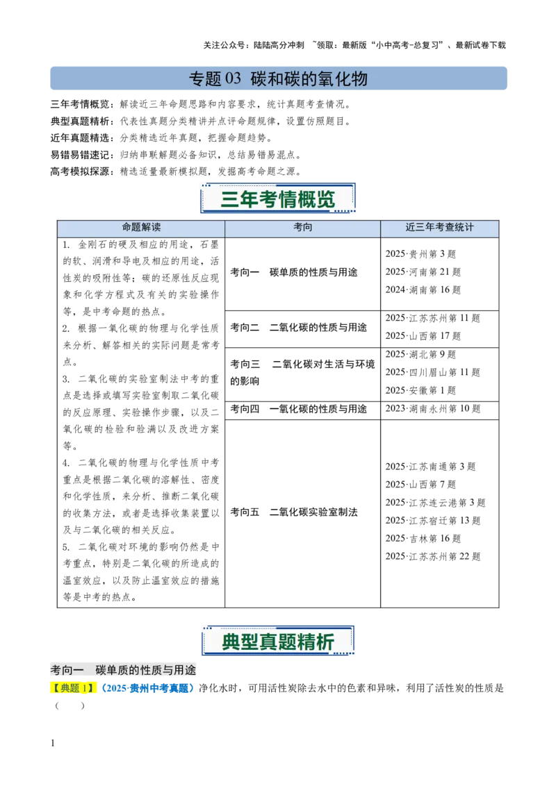 专题03碳和碳的氧化物（解析版）_02中考总复习（2026版更新中）_05-化学-中考总复习_2026年中考复习（更新中）_备战2026年中考化学真题题源解密