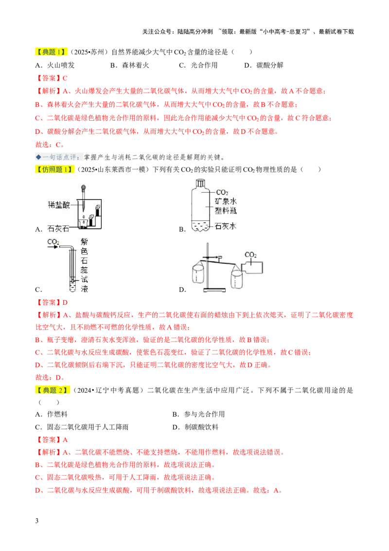专题03碳和碳的氧化物（解析版）_02中考总复习（2026版更新中）_05-化学-中考总复习_2026年中考复习（更新中）_备战2026年中考化学真题题源解密