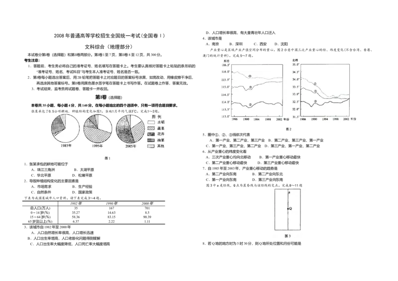 2008年全国统一高考地理试卷（全国卷Ⅰ）（解析版）_全国卷+地方卷_8.地理_1.地理高考真题试卷_2008-2020年_全国卷_全国统一高考地理（新课标ⅰ）08-21_A3word版