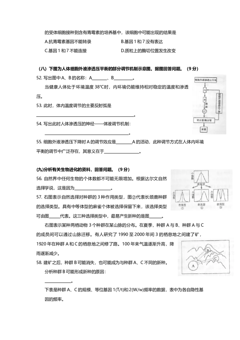 2010年上海市高中毕业统一学业考试生物试卷（原卷版）_全国卷+地方卷_6.生物_1.生物高考真题试卷_2008-2020年_地方卷_上海高考生物真题01-20