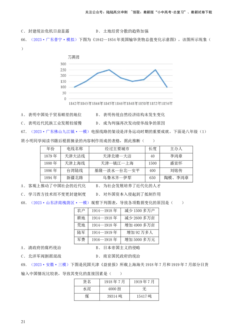 专题03数据表格类选择题（含答题技巧，题型专练100题）（原卷版）_02中考总复习（2026版更新中）_06-历史-中考总复习_2024年中考复习资料_二轮复习