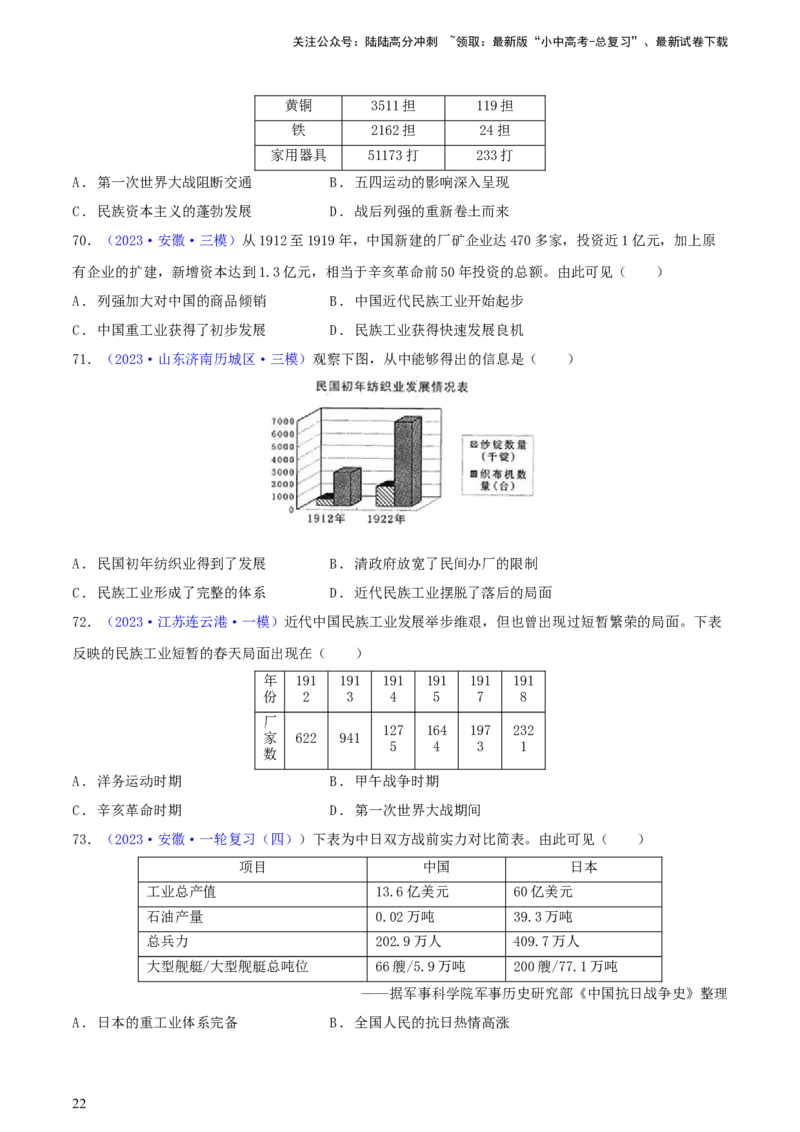 专题03数据表格类选择题（含答题技巧，题型专练100题）（原卷版）_02中考总复习（2026版更新中）_06-历史-中考总复习_2024年中考复习资料_二轮复习